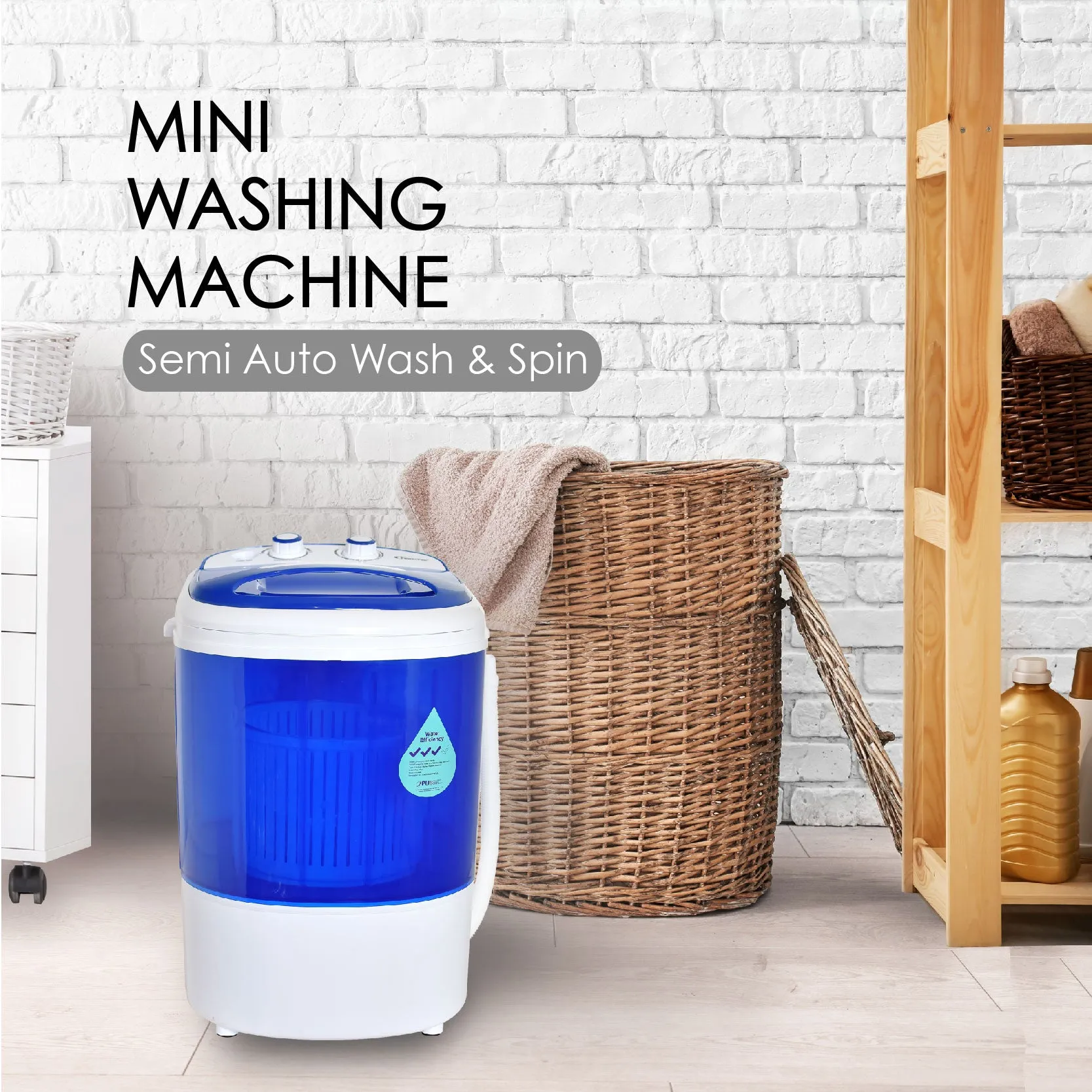 2in1 Mini Washing Machine - 15 Mins Fast Laundry (PPW820)