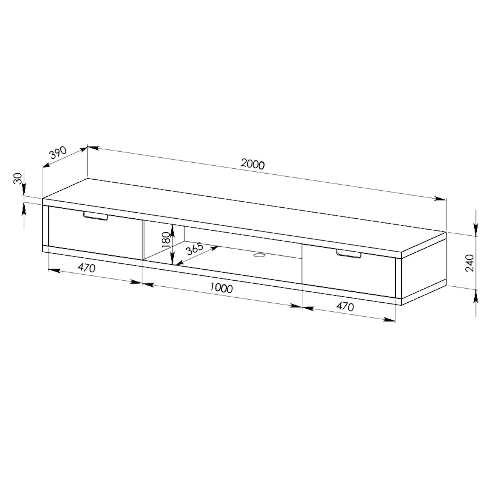 Air Entertainment Cabinet, Wall Mount TV Unit, Entertainment Unit, 2000mm Oak by Criterion