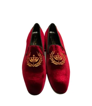 Andrea Nobile - Burgundy Suede Loafers with Crown Embroidery