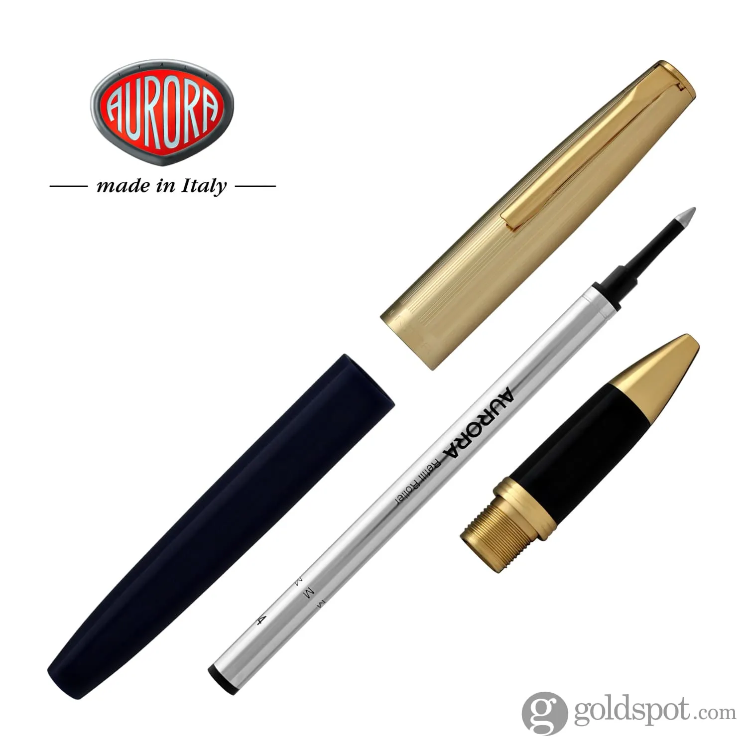 Aurora Duo Cart Rollerball Pen - Dark Blue Resin with Gold Plated Cap