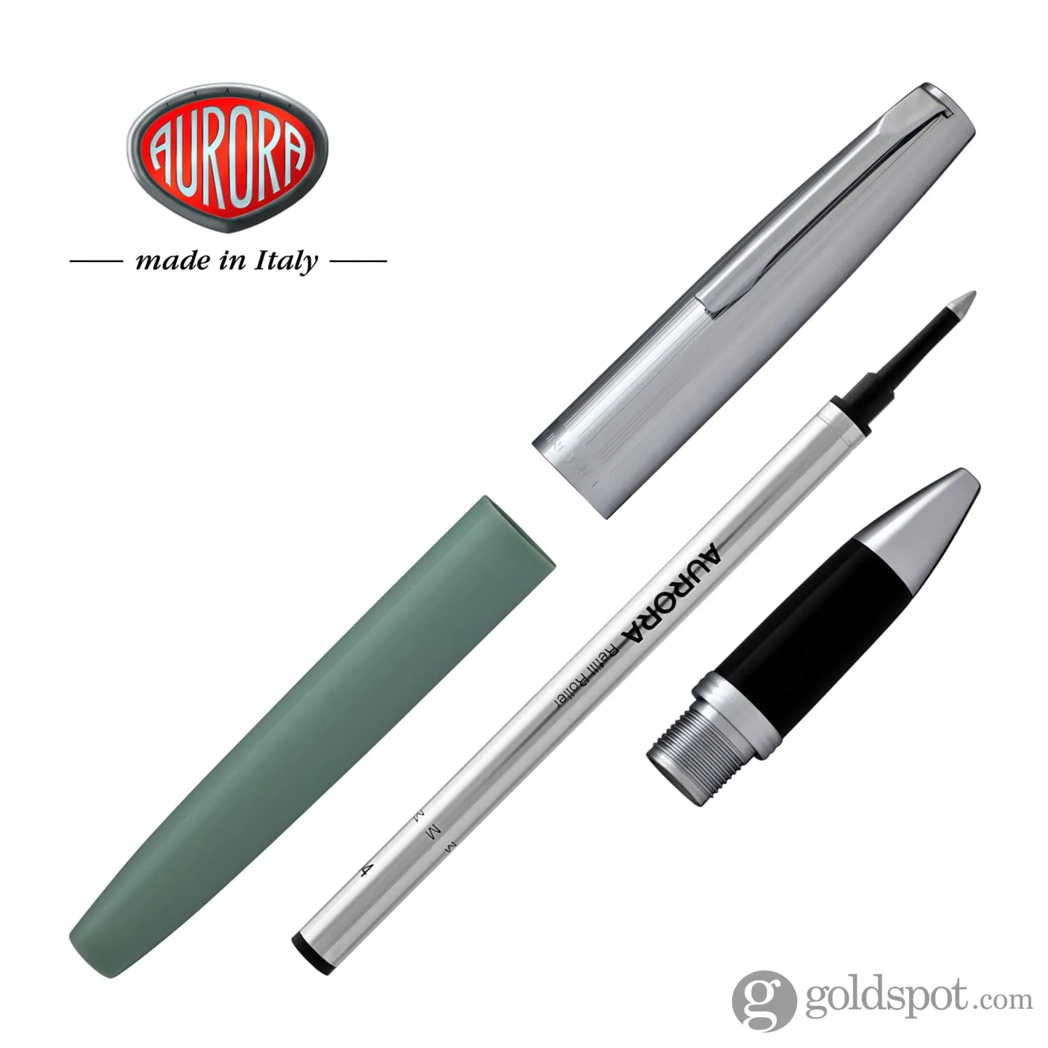 Aurora Duo Cart Rollerball Pen - Light Green Resin With Chrome Cap