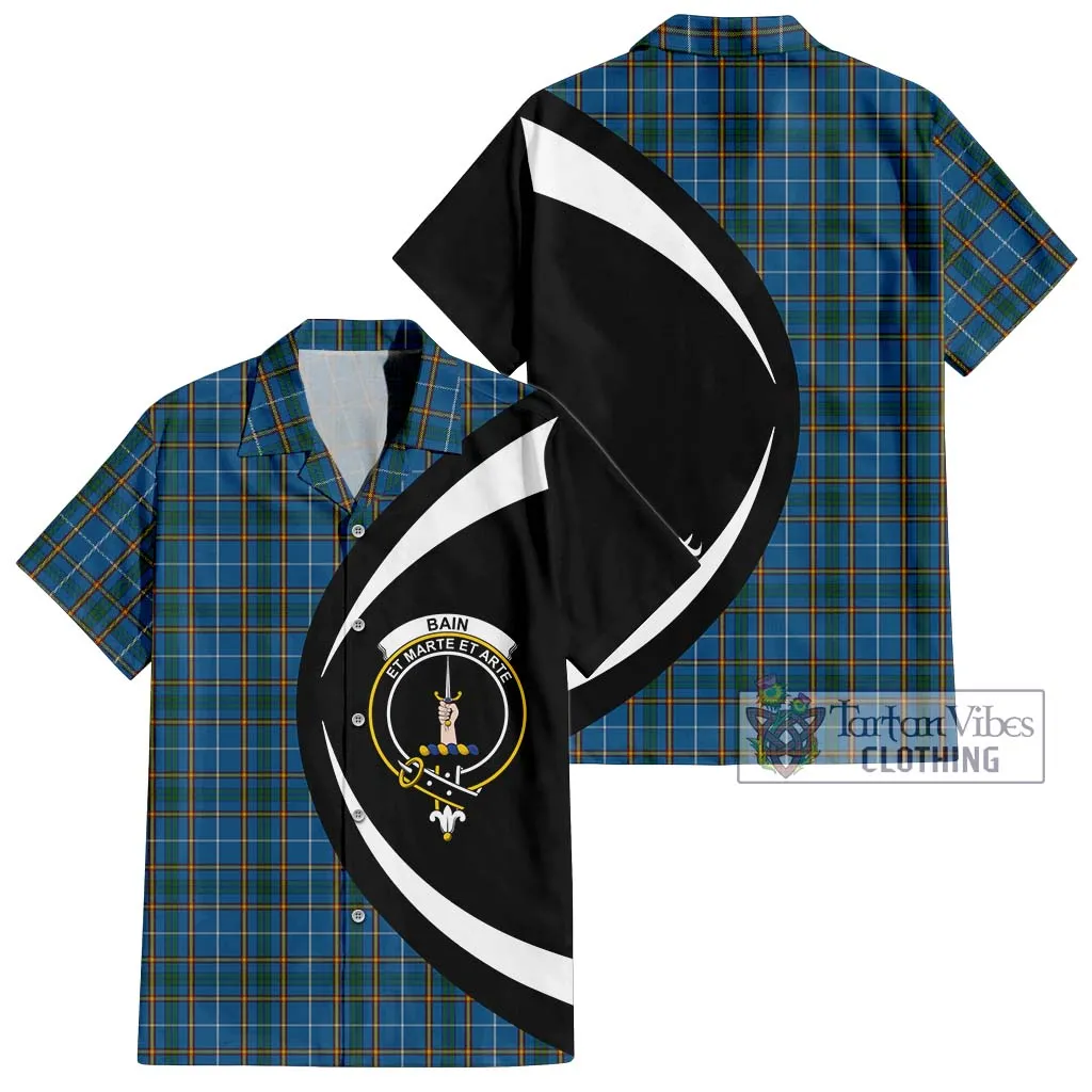 Bain Tartan Short Sleeve Button Up with Family Crest Circle Style