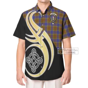 Balfour Tartan Short Sleeve Button Shirt with Family Crest and Celtic Symbol Style