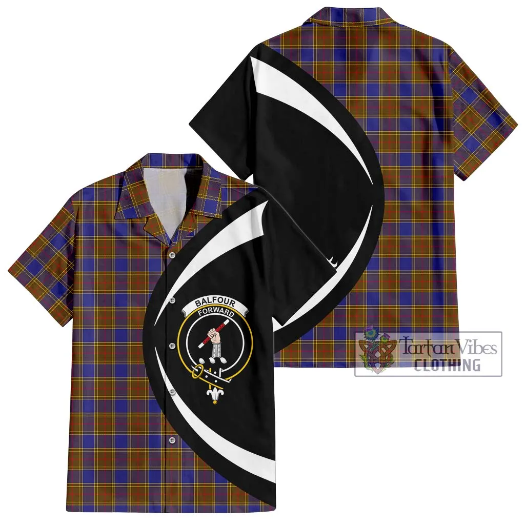 Balfour Tartan Short Sleeve Button Up with Family Crest Circle Style