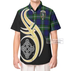 Bannerman Tartan Short Sleeve Button Shirt with Family Crest and Celtic Symbol Style