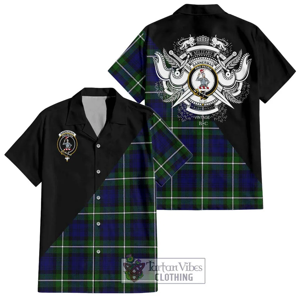 Bannerman Tartan Short Sleeve Button Shirt with Family Crest and Military Logo Style