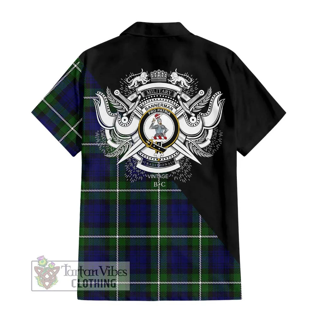 Bannerman Tartan Short Sleeve Button Shirt with Family Crest and Military Logo Style