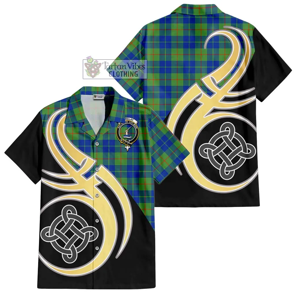 Barclay Hunting Ancient Tartan Short Sleeve Button Shirt with Family Crest and Celtic Symbol Style