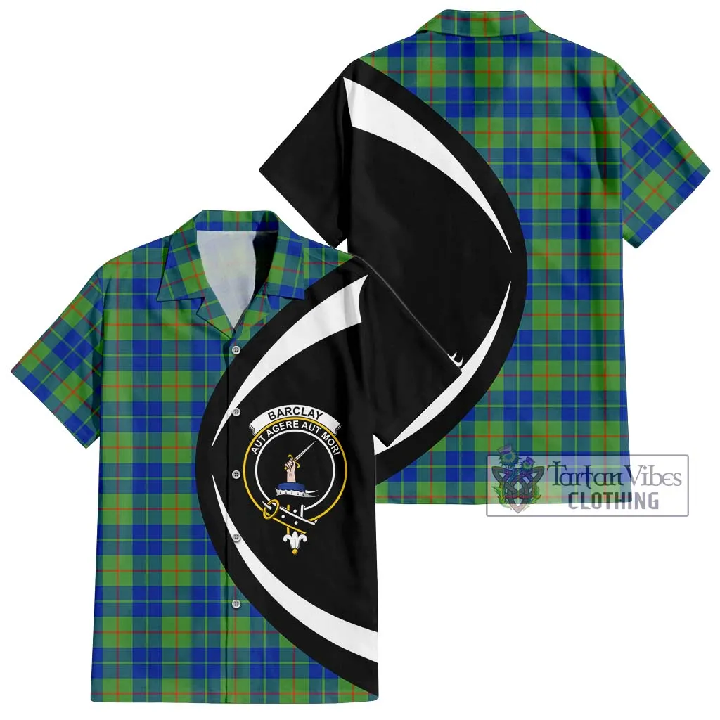 Barclay Hunting Ancient Tartan Short Sleeve Button Up with Family Crest Circle Style