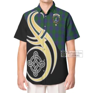 Barclay Tartan Short Sleeve Button Shirt with Family Crest and Celtic Symbol Style