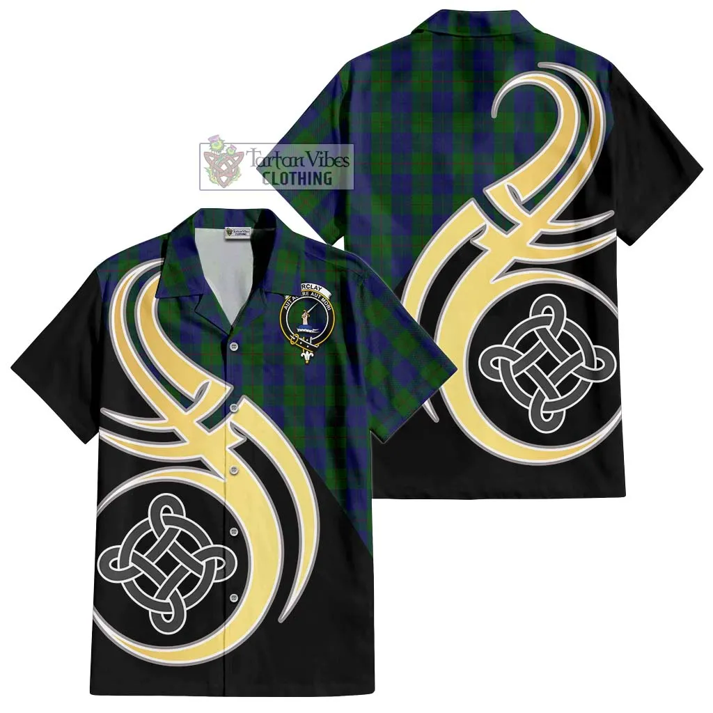 Barclay Tartan Short Sleeve Button Shirt with Family Crest and Celtic Symbol Style