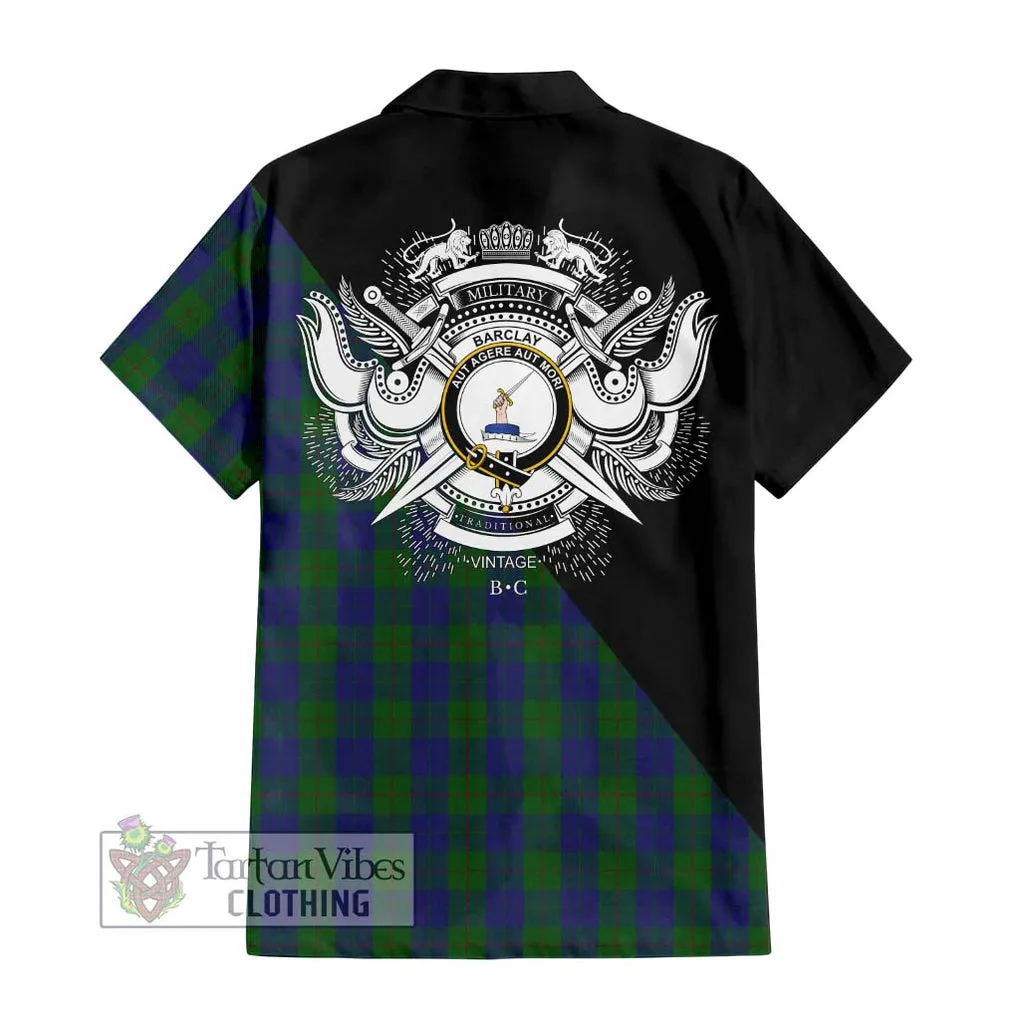 Barclay Tartan Short Sleeve Button Shirt with Family Crest and Military Logo Style