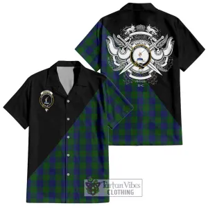 Barclay Tartan Short Sleeve Button Shirt with Family Crest and Military Logo Style