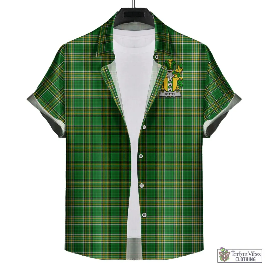 Beatty Irish Clan Tartan Short Sleeve Button Up with Coat of Arms