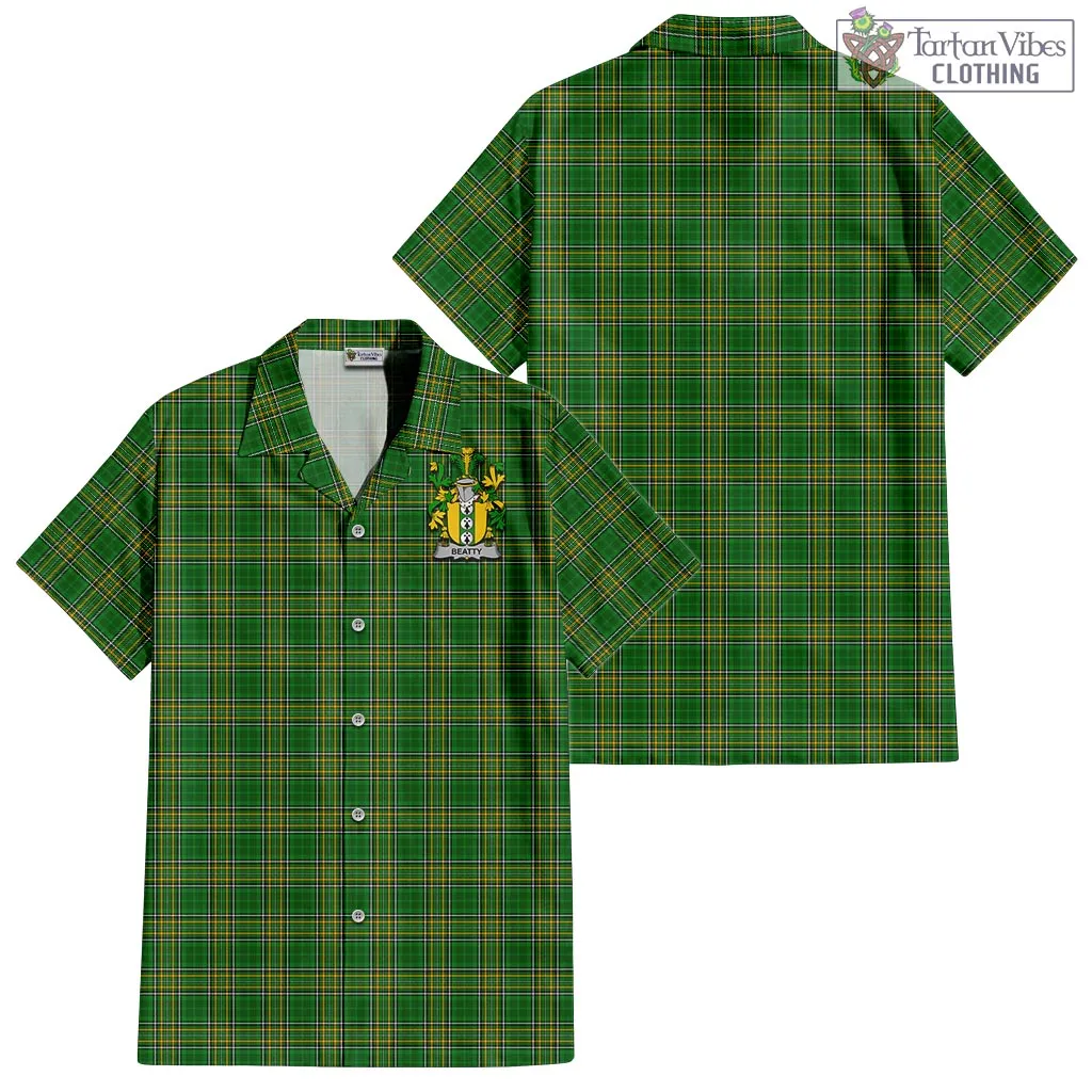 Beatty Irish Clan Tartan Short Sleeve Button Up with Coat of Arms