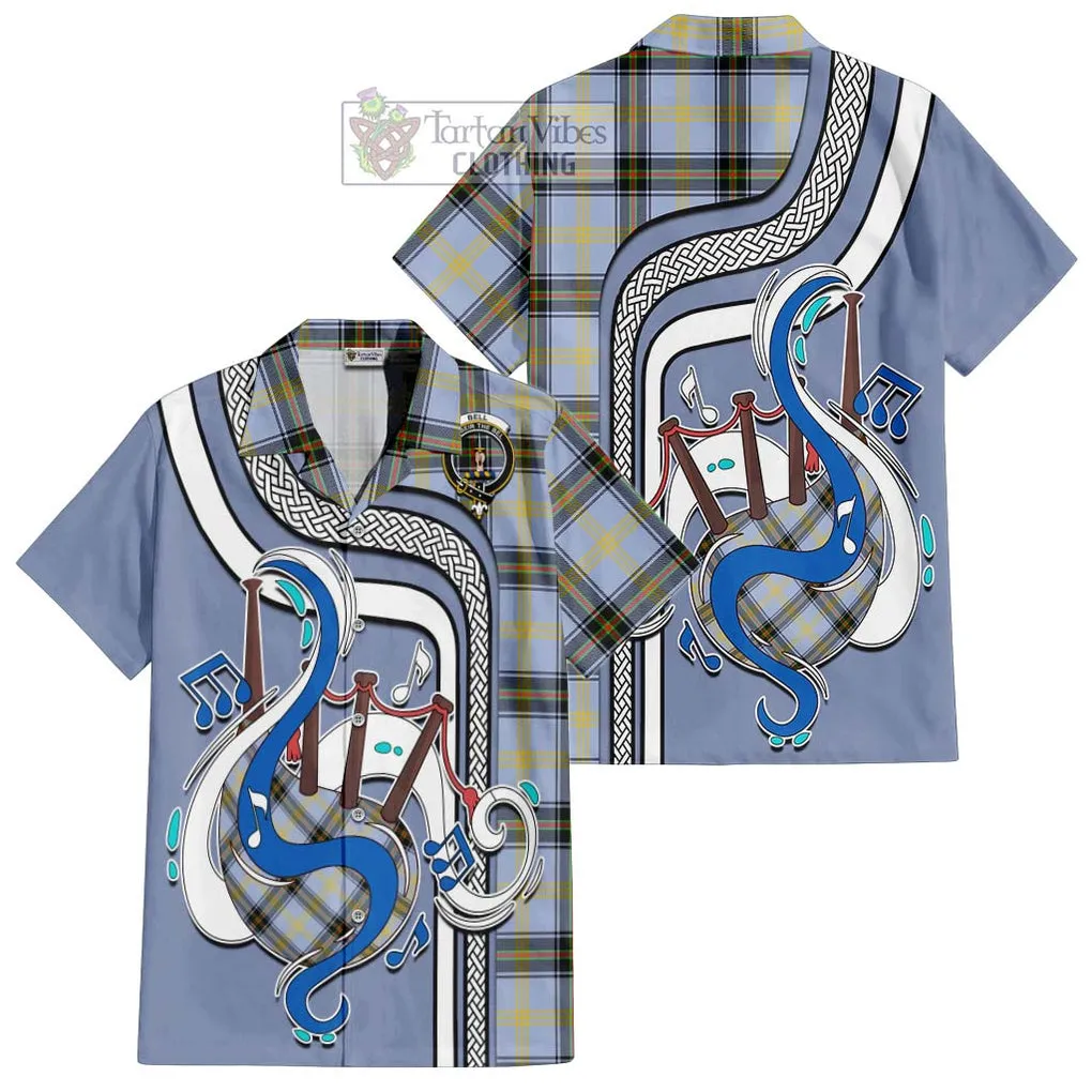 Bell of the Borders Tartan Short Sleeve Button Shirt with Epic Bagpipe Style