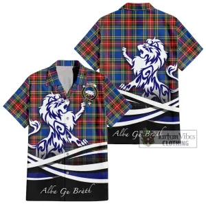 Bethune Tartan Short Sleeve Button Shirt with Alba Gu Brath Regal Lion Emblem