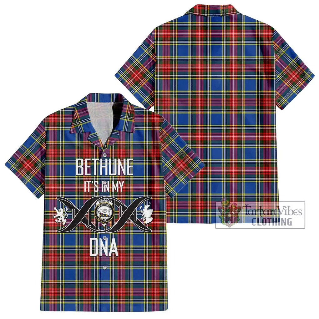 Bethune Tartan Short Sleeve Button Shirt with Family Crest DNA In Me Style