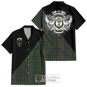 Bisset Tartan Short Sleeve Button Shirt with Family Crest and Military Logo Style