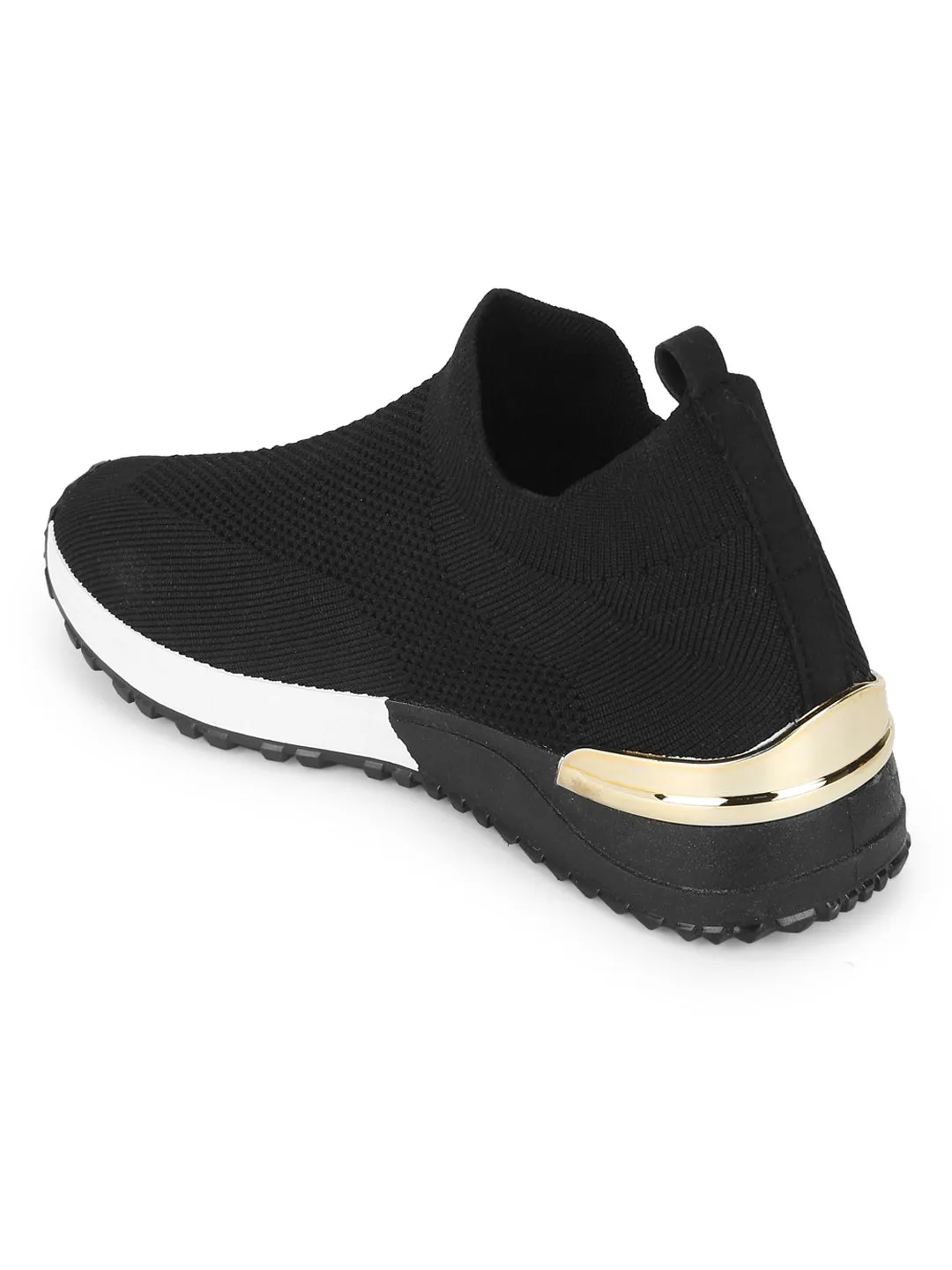 Black Knit White Sole Slip On Sneakers