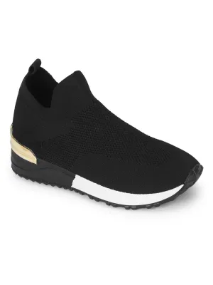 Black Knit White Sole Slip On Sneakers