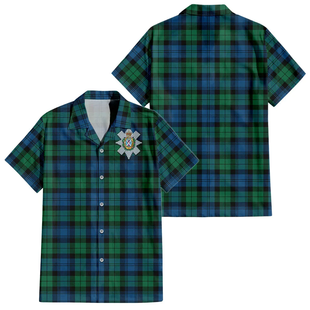 Black Watch Ancient Tartan Short Sleeve Button Down Shirt with Family Crest