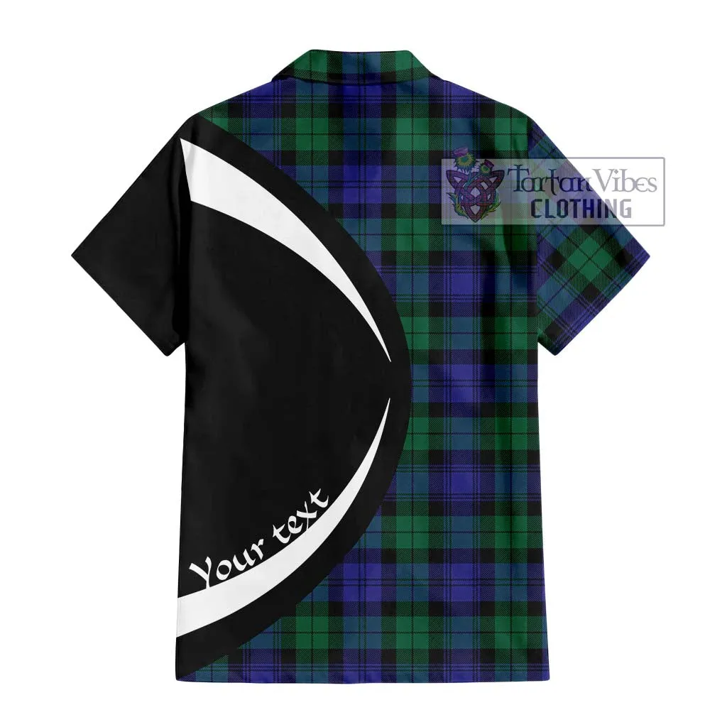 Black Watch Modern Tartan Short Sleeve Button Up with Family Crest Circle Style