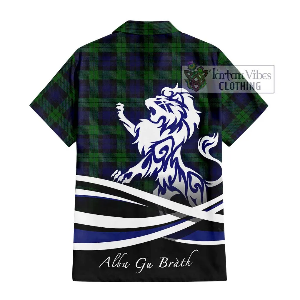 Black Watch Tartan Short Sleeve Button Shirt with Alba Gu Brath Regal Lion Emblem