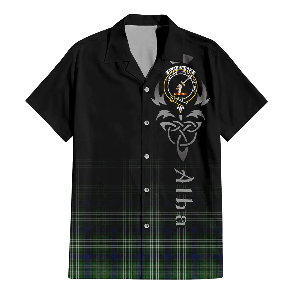 Blackadder Tartan Short Sleeve Button Up Shirt Featuring Alba Gu Brath Family Crest Celtic Inspired