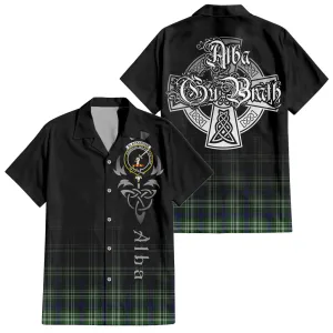 Blackadder Tartan Short Sleeve Button Up Shirt Featuring Alba Gu Brath Family Crest Celtic Inspired