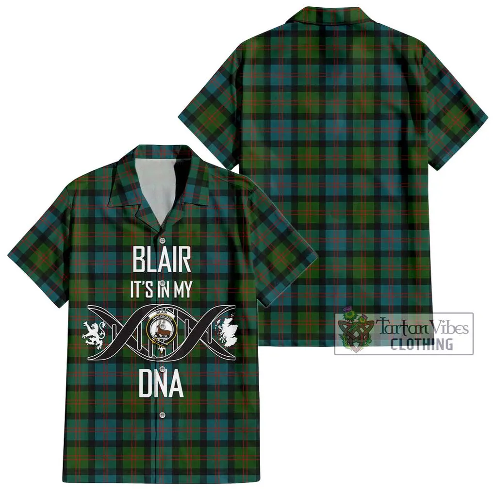 Blair Ancient Tartan Short Sleeve Button Shirt with Family Crest DNA In Me Style