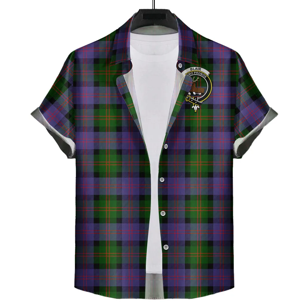 Blair Modern Tartan Short Sleeve Button Down Shirt with Family Crest