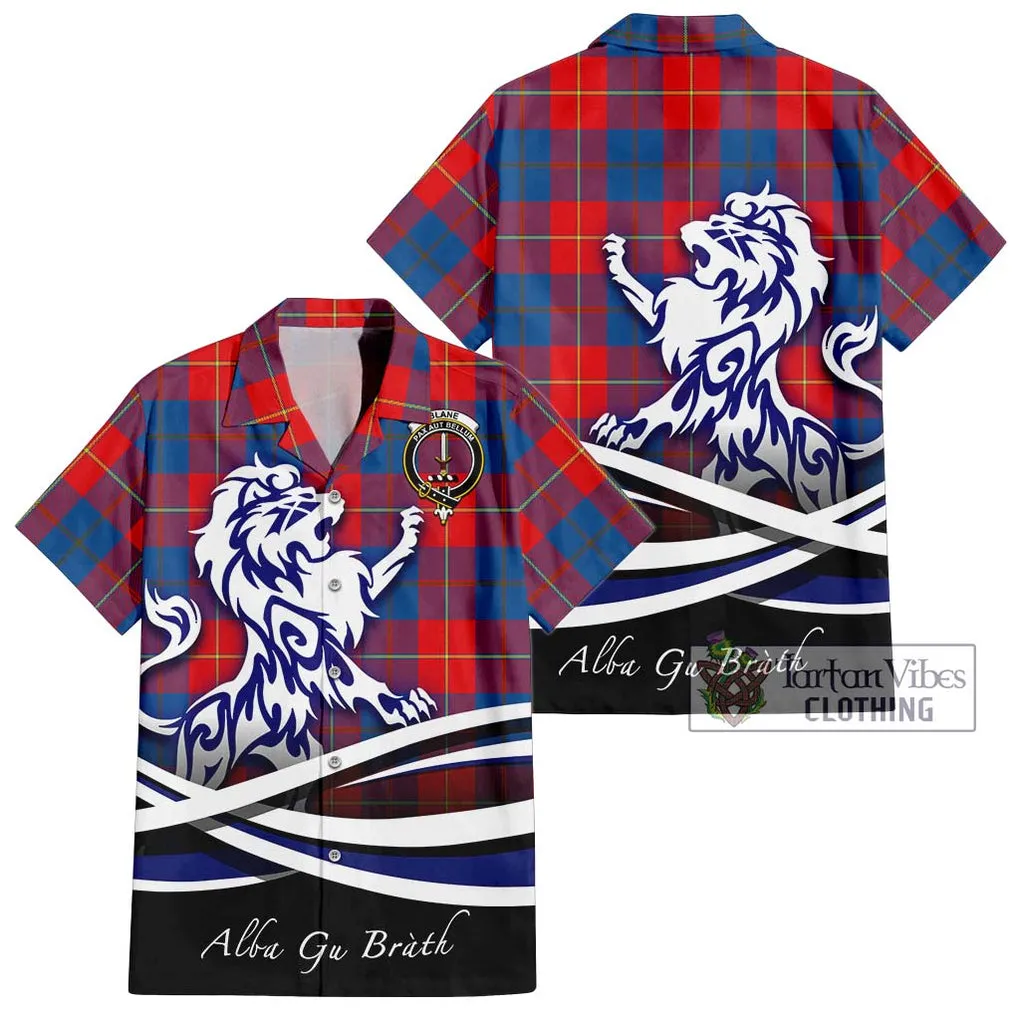 Blane Tartan Short Sleeve Button Shirt with Alba Gu Brath Regal Lion Emblem