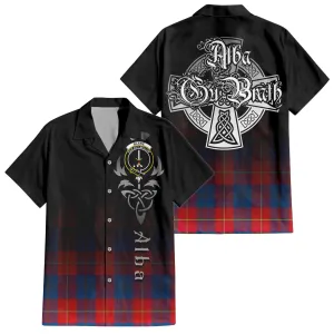 Blane Tartan Short Sleeve Button Up Shirt Featuring Alba Gu Brath Family Crest Celtic Inspired