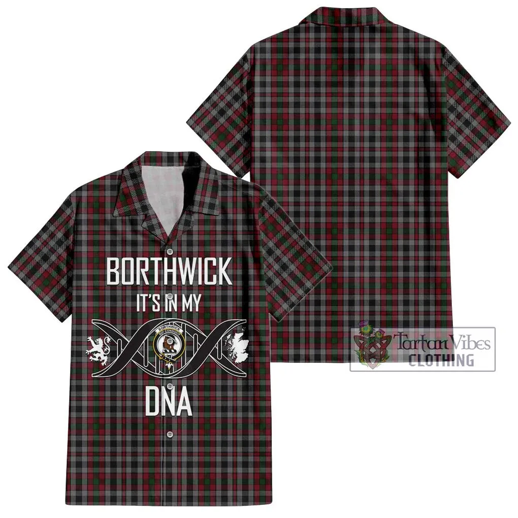 Borthwick Tartan Short Sleeve Button Shirt with Family Crest DNA In Me Style