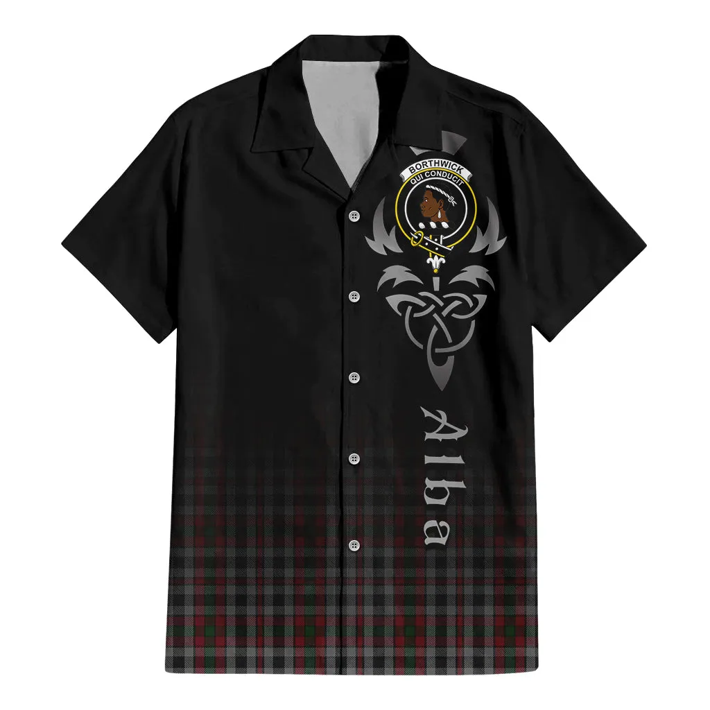 Borthwick Tartan Short Sleeve Button Up Shirt Featuring Alba Gu Brath Family Crest Celtic Inspired