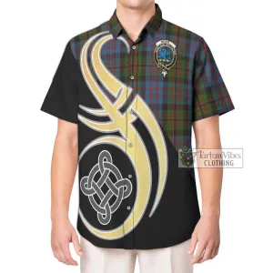 Bowie Tartan Short Sleeve Button Shirt with Family Crest and Celtic Symbol Style