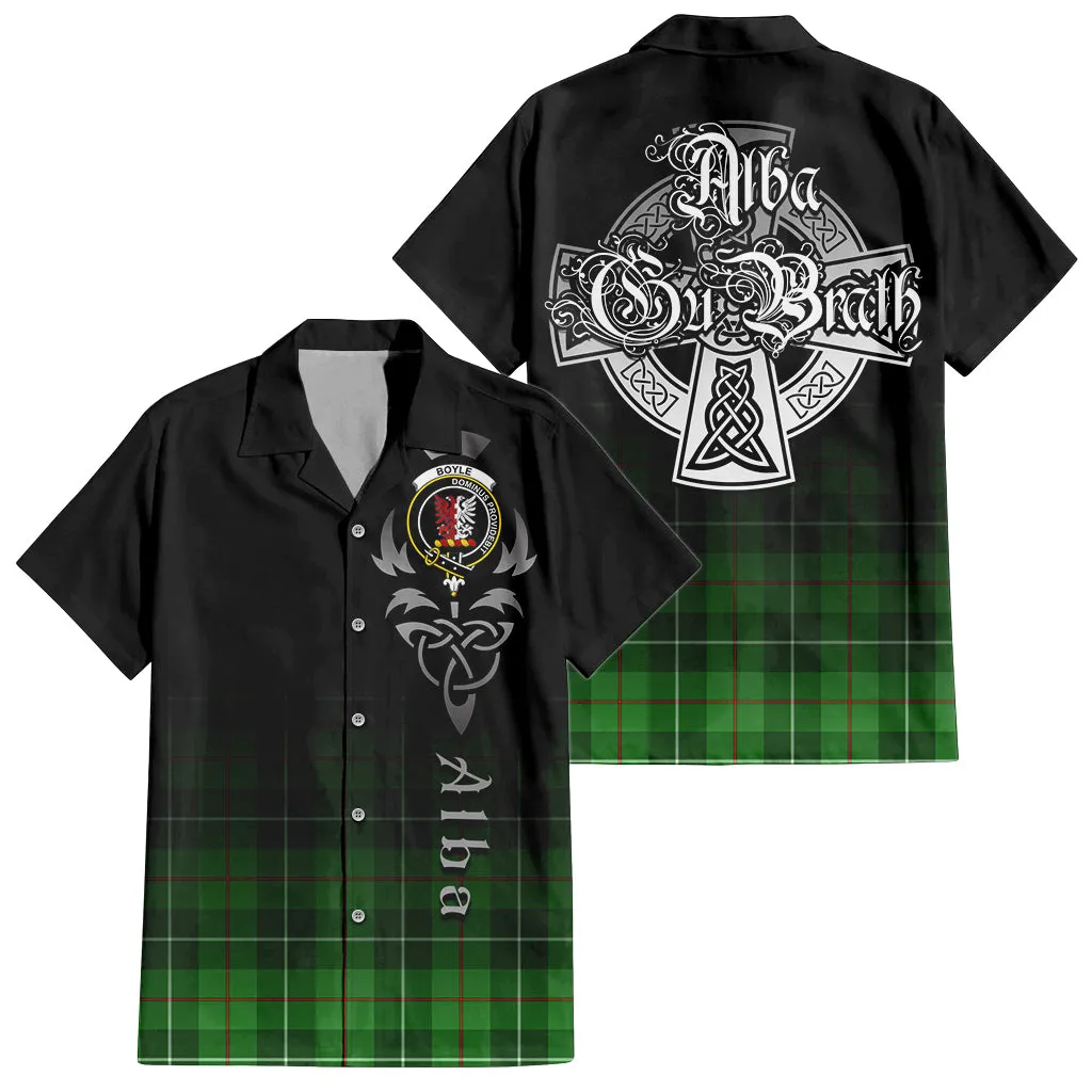 Boyle Tartan Short Sleeve Button Up Shirt Featuring Alba Gu Brath Family Crest Celtic Inspired