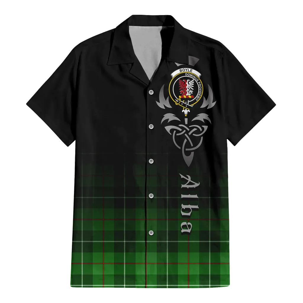 Boyle Tartan Short Sleeve Button Up Shirt Featuring Alba Gu Brath Family Crest Celtic Inspired