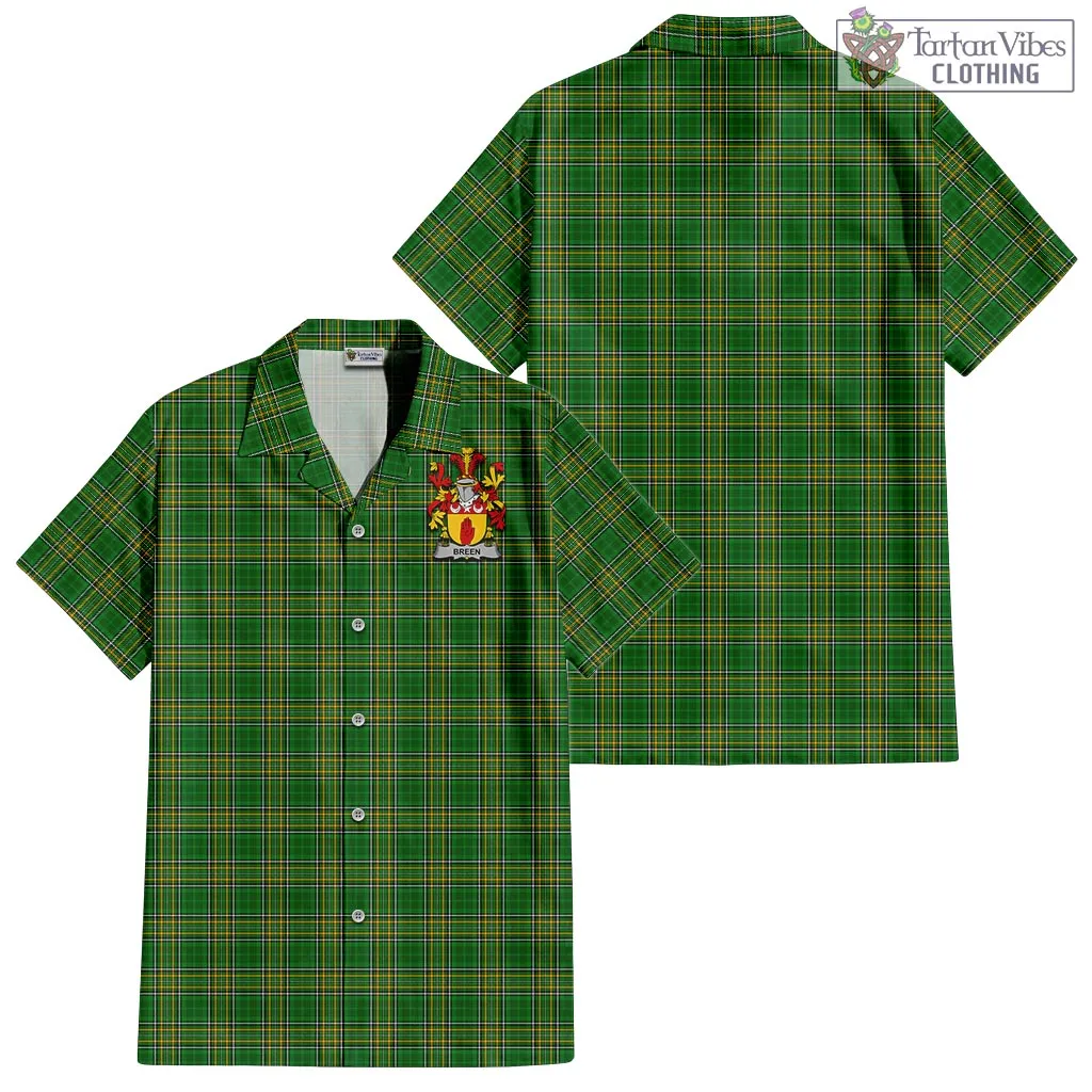 Breen Irish Clan Tartan Short Sleeve Button Up with Coat of Arms