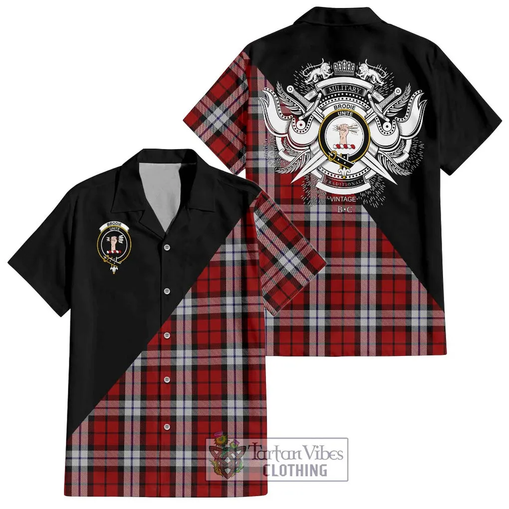 Brodie Dress Tartan Short Sleeve Button Shirt with Family Crest and Military Logo Style