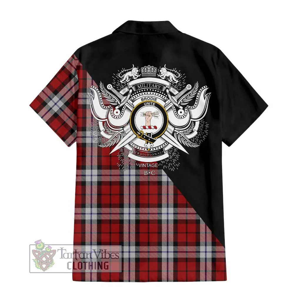 Brodie Dress Tartan Short Sleeve Button Shirt with Family Crest and Military Logo Style