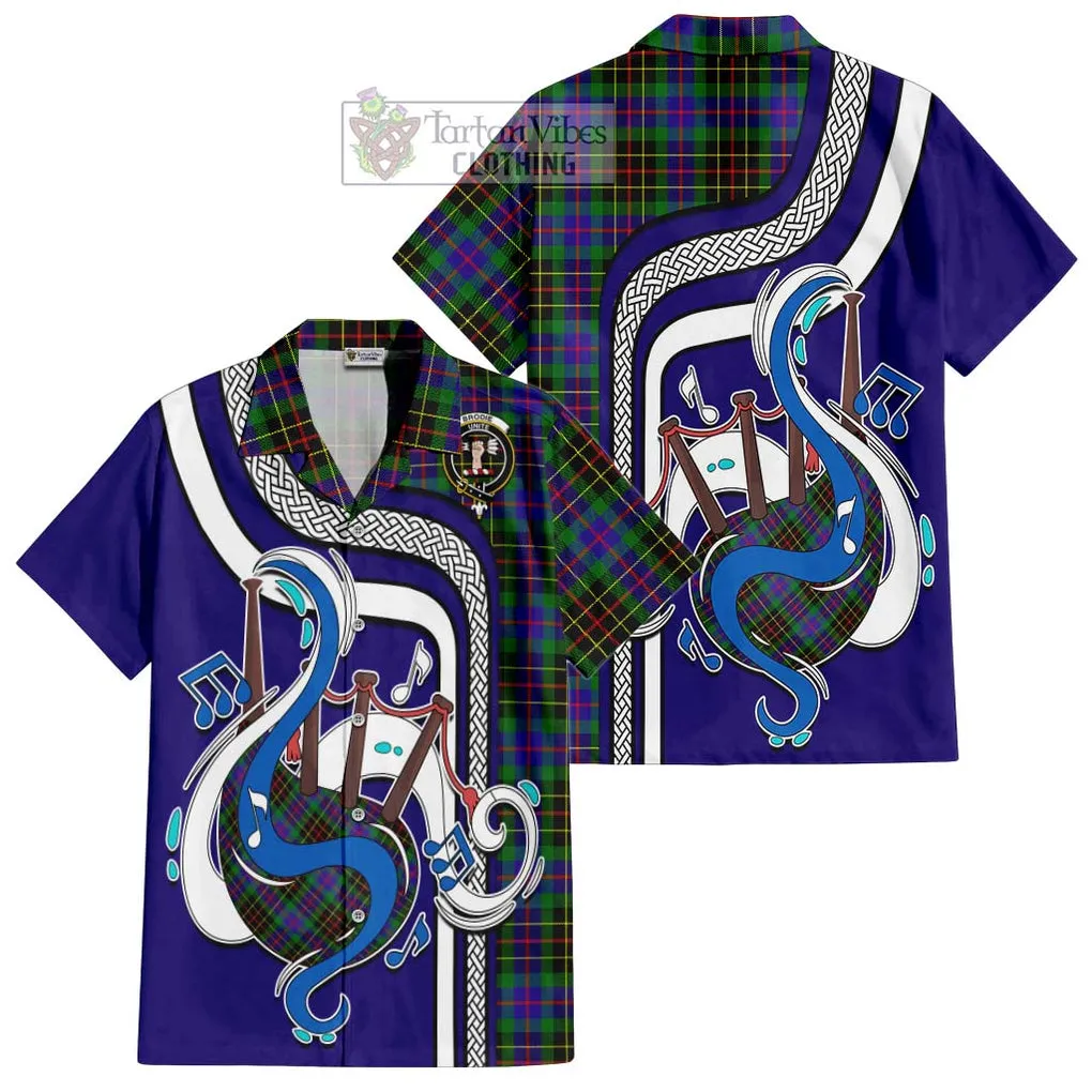 Brodie Hunting Modern Tartan Short Sleeve Button Shirt with Epic Bagpipe Style