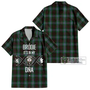 Brodie Hunting Tartan Short Sleeve Button Shirt with Family Crest DNA In Me Style