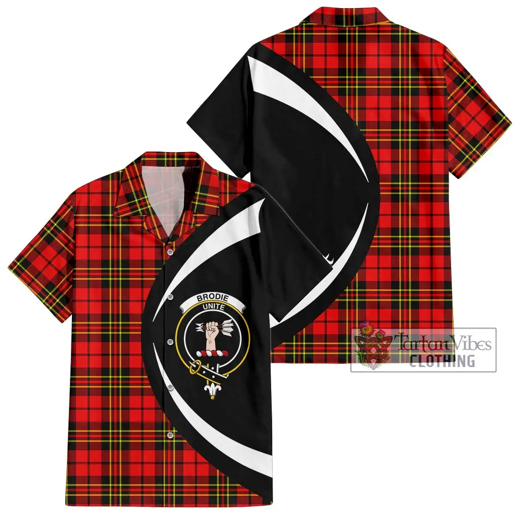 Brodie Modern Tartan Short Sleeve Button Up with Family Crest Circle Style