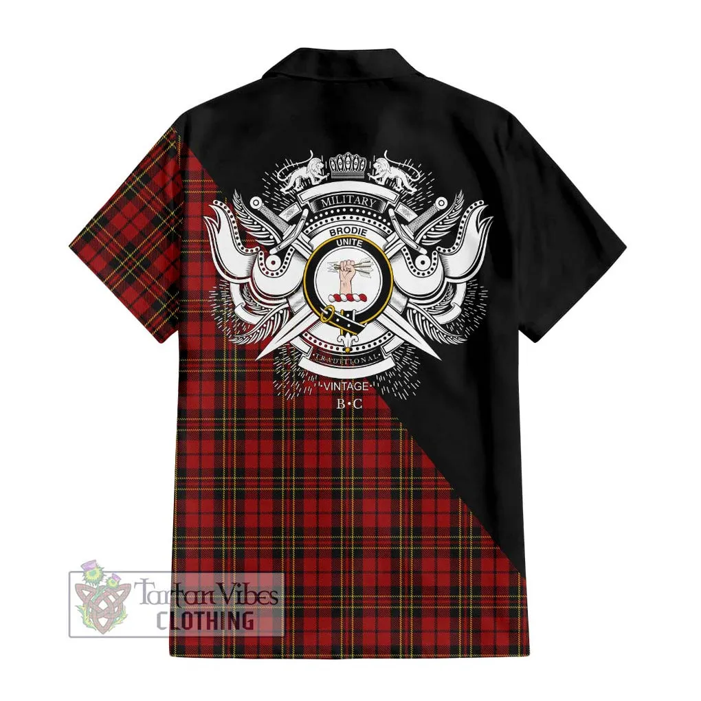 Brodie Tartan Short Sleeve Button Shirt with Family Crest and Military Logo Style