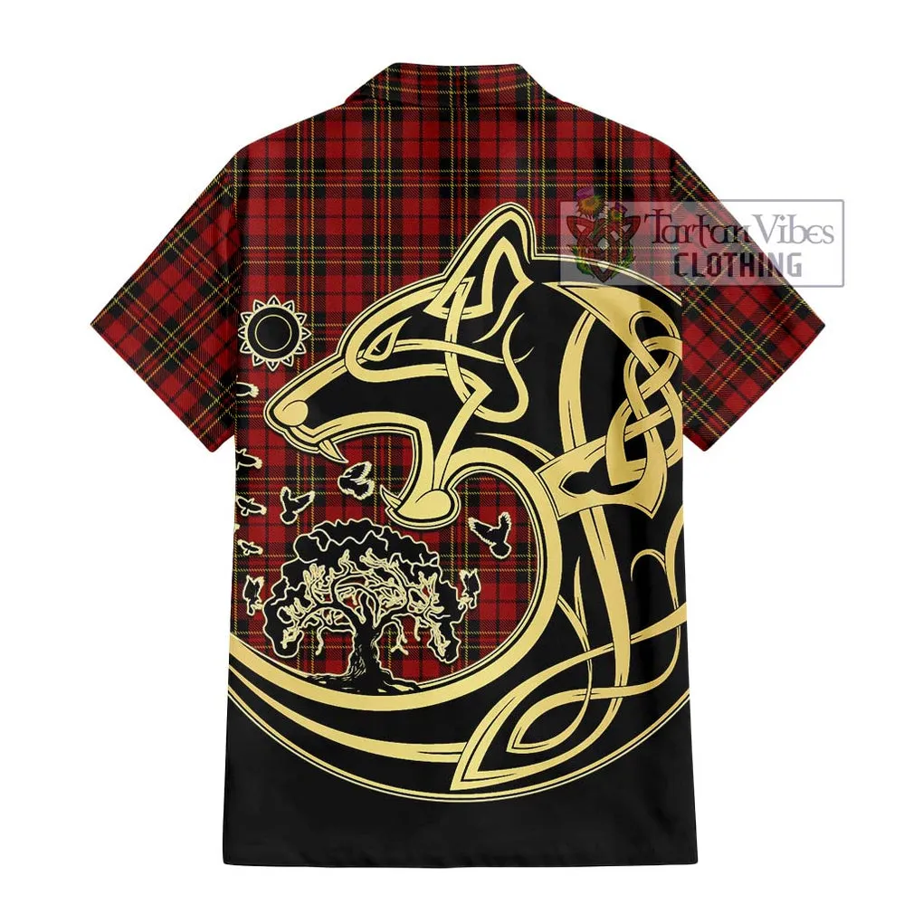 Brodie Tartan Short Sleeve Button Shirt with Family Crest Celtic Wolf Style