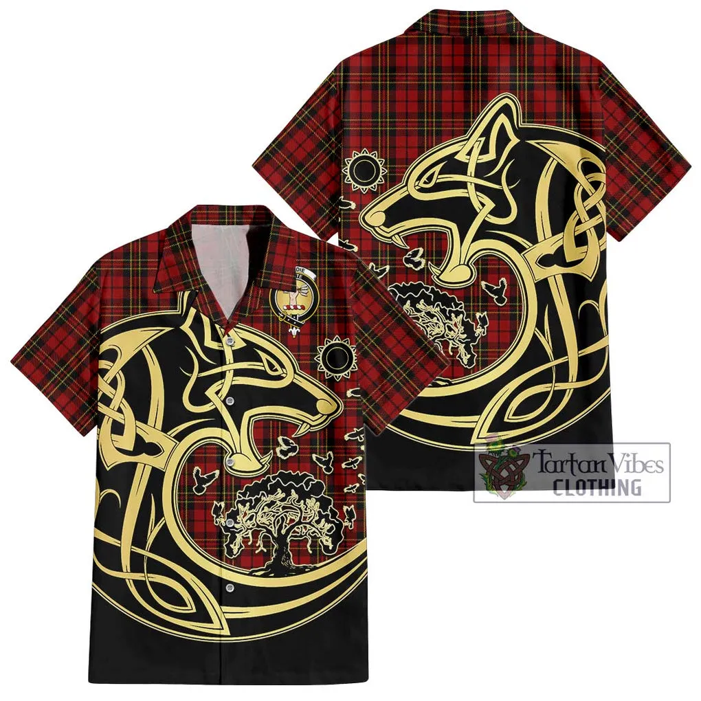 Brodie Tartan Short Sleeve Button Shirt with Family Crest Celtic Wolf Style