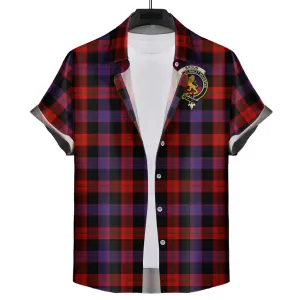 Broun Modern Tartan Short Sleeve Button Down Shirt with Family Crest