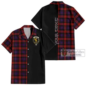 Brown (Broun) Tartan Short Sleeve Button Shirt with Family Crest and Half Of Me Style